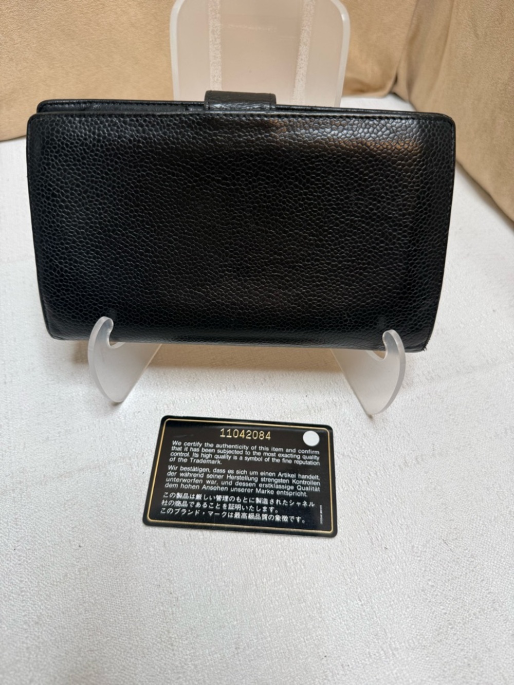 Chanel Vintage Black Caviar Leather CC Logo Long Wallet Clutch Gold tone - Picture 3 of 15